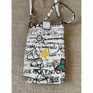 DKNY PHONE CROSSBODY BAG WHITE WITH GRAFFITI NEW YORK CITY NEW